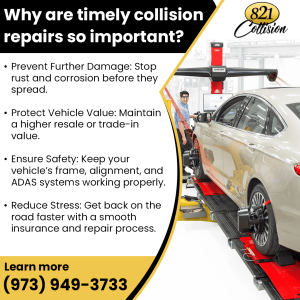 Why timely collision repairs are important: Prevent damage, protect vehicle value, ensure frame alignment, and ADAS safety systems are working properly