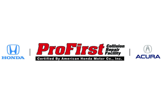ProFirst Collision Repair Facility logo showcasing the certifications for Honda and Acura by 821 Collision